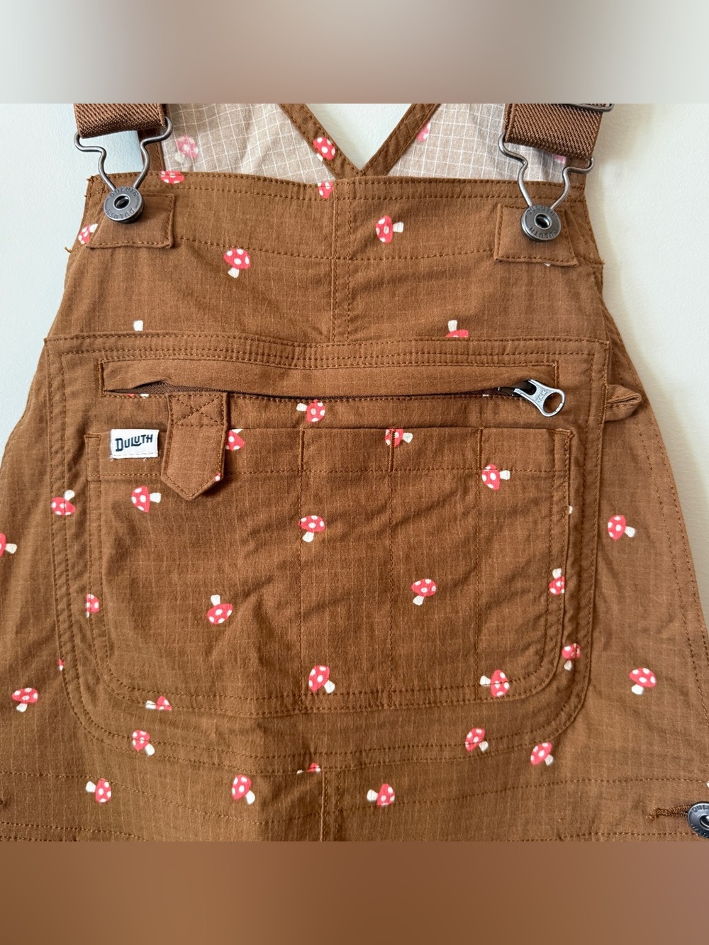 Women's Heirloom Gardening Bib Overalls in Toadstool Mushroom Print
